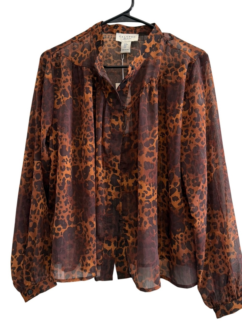 CALYPSO ST. BARTH Sheer Leopard Print Blouse Brown Size Medium - Picture 2 of 9